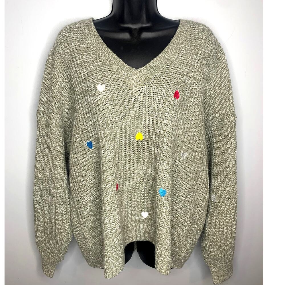 What's Next Women's XL 100% Acrylic V-Neck Heart Sweater